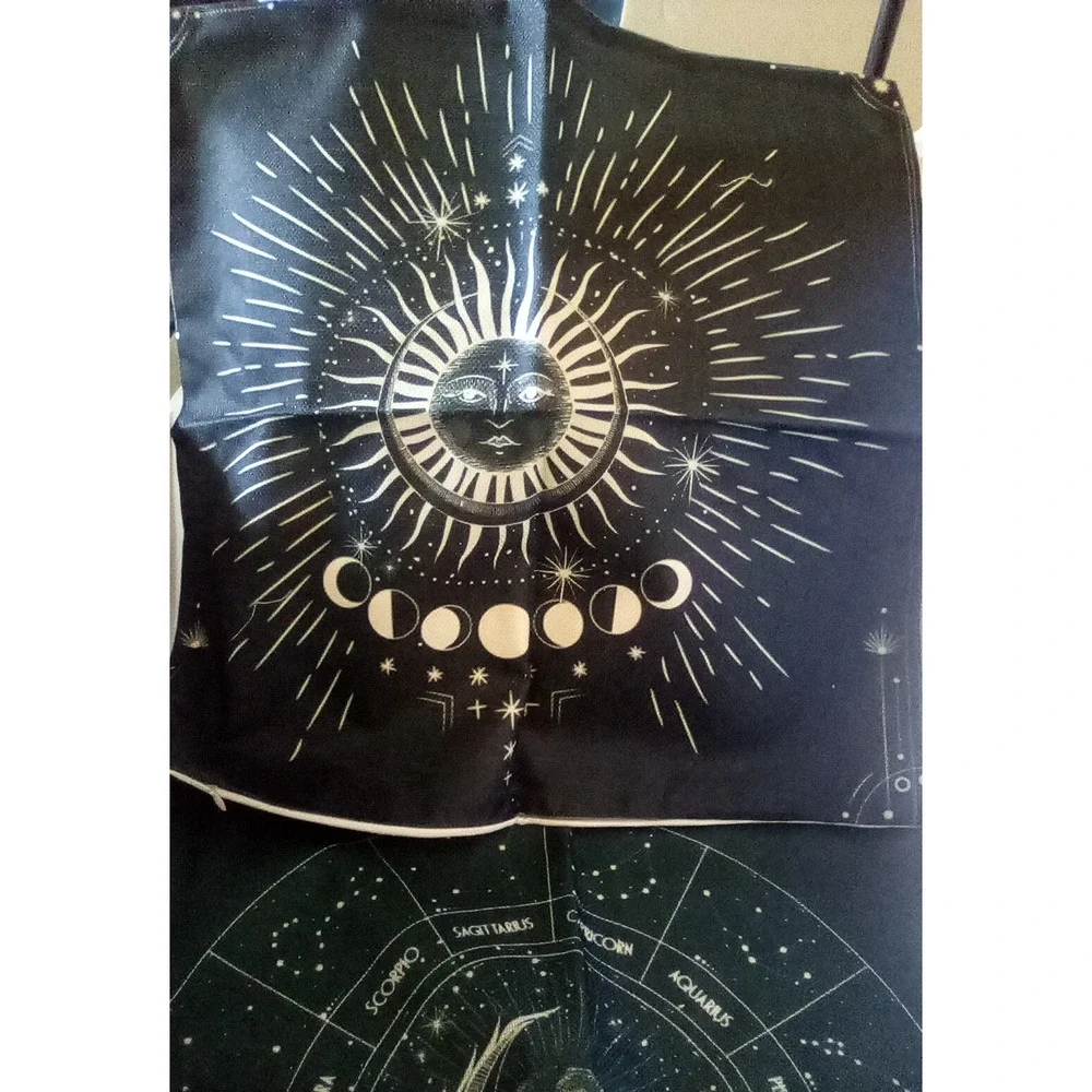 2 Astrology Pillowcase Covers Only 18X18 Linen Black White Sun Moon Chart Boho